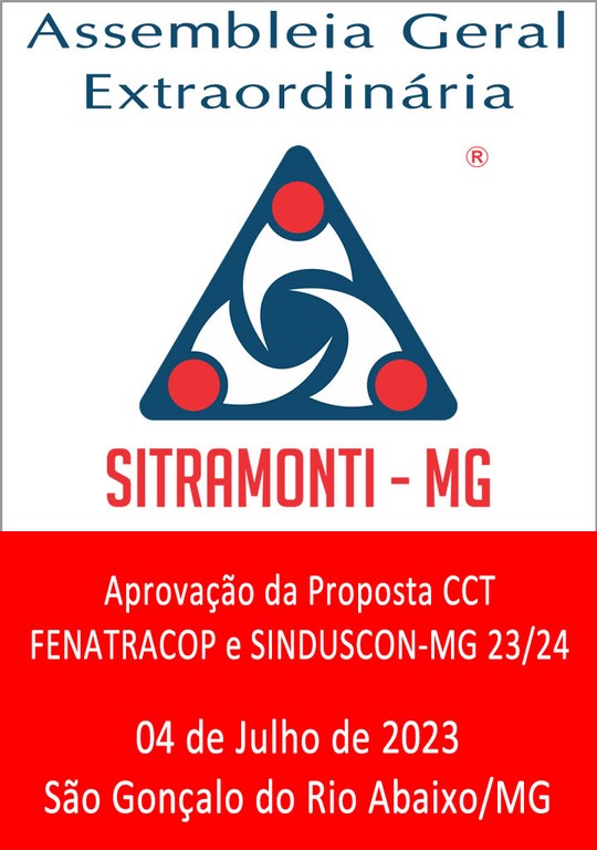SITRAMONTI / MG - Edital de Convocação - FENATRACOP - Julho 2023 SITRAMONTI / MG - Edital de Convocação - FENATRACOP - Julho 2023