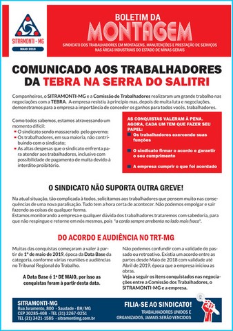 Informativos SITRAMONTI-MG 2019